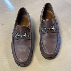 GUCCI Brown Leather Slip-On Loafers with Horse-Bit Detail